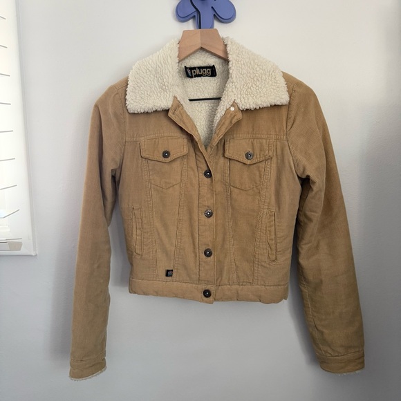 90s Y2K XS Camel Corduroy Crop Jacket Sherpa Lining Rory Gilmore Fall Granola - Picture 1 of 10